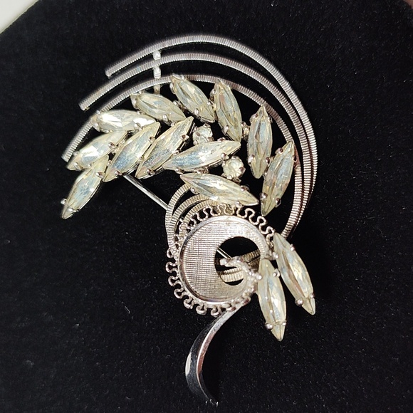 Vintage EMBY Sterling Silver Rhinestone Brooch Pin 1950's - Picture 3 of 11